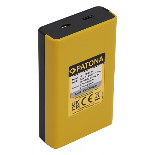 Dual USB ładowarka Patona do Nikon EN-EL25 z kablem Micro USB (Micro USB Input) 8.4V