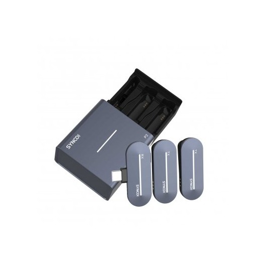 Synco P2T bezprzewodowy system mikrofonowy USB-C, 2 nadajniki, 1 odbiornik, grey-blue