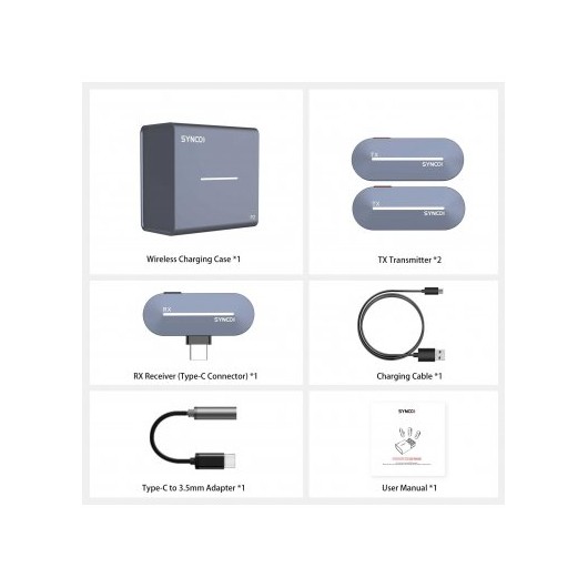 Synco P2T bezprzewodowy system mikrofonowy USB-C, 2 nadajniki, 1 odbiornik, grey-blue