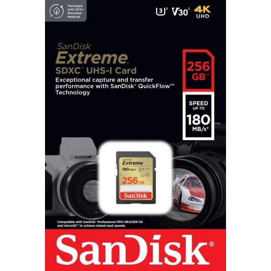 KARTA SANDISK EXTREME SDXC 256 GB 180/130 MB/s C10 V30 UHS-I U3