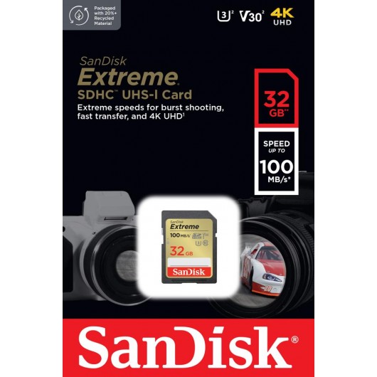 KARTA SANDISK EXTREME SDHC 32 GB 100/60 MB/s C10 V30 UHS-I U3