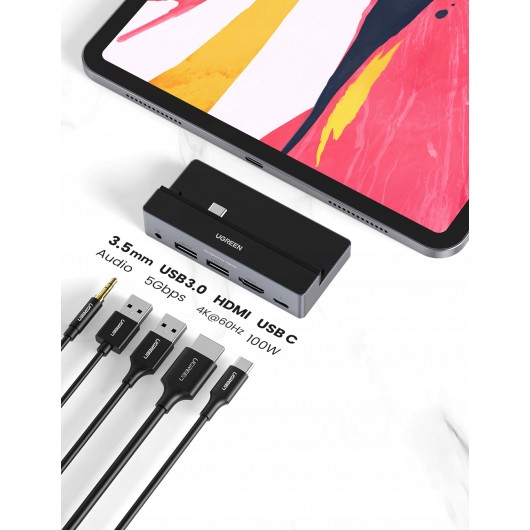 Adapter 5w1 wielofunkcyjny Ugreen 70688 srebrny