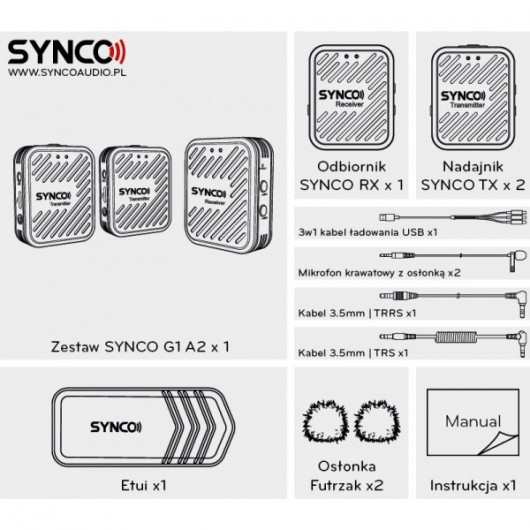 Synco G1 A2 bezprzewodowy system mikrofonowy 2,4 GHz - 2 odbiorniki