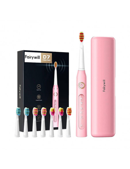 Szczoteczka soniczna do zębów z zestawem końcówek i etui FairyWill FW-507 Plus (różowa)