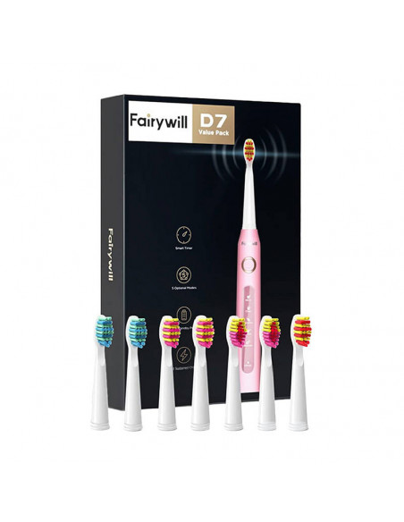 Szczoteczka soniczna do zębów z zestawem końcówek i etui FairyWill FW-507 Plus (różowa)