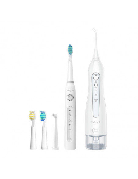 Szczoteczka soniczna do zębów z zestawem końcówek oraz irygatorem FairyWill FW-507+FW-5020E biały