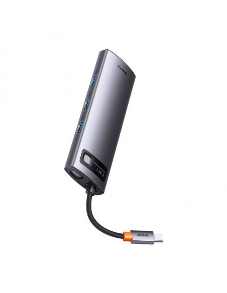 Hub 8w1 Baseus Metal Gleam Series, USB-C do 3x USB 3.0 + HDMI + USB-C PD + microSD/SD + VGA