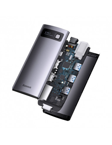 Hub 8w1 Baseus Metal Gleam Series, USB-C do 3x...