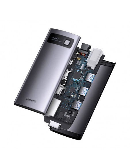Hub 8w1 Baseus Metal Gleam Series, USB-C do 3x USB 3.0 + HDMI + USB-C PD + microSD/SD + VGA