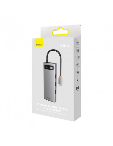 Hub 8w1 Baseus Metal Gleam Series, USB-C do 3x...