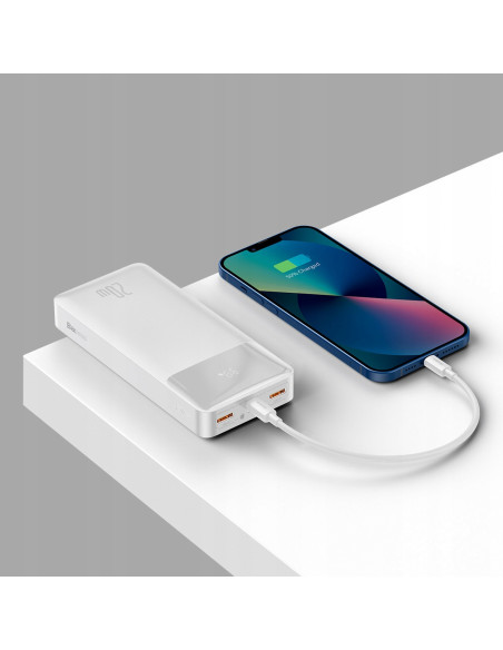 Powerbank Baseus Bipow 20000mAh, 2xUSB, USB-C, 20W biały