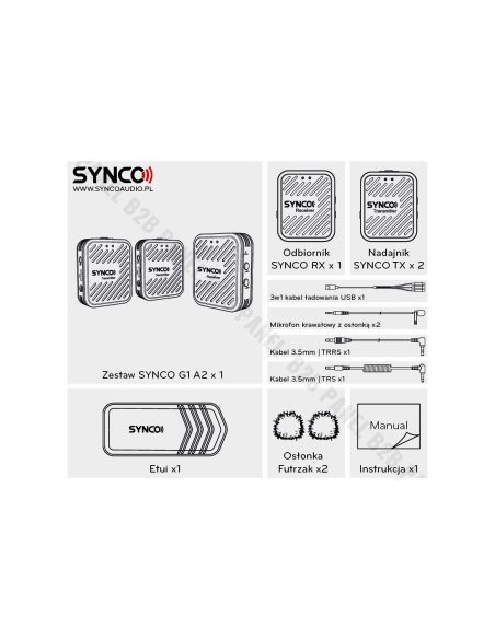 Synco G1 A2 White bezprzewodowy system mikrofonowy 2,4 GHz - 2 odbiorniki