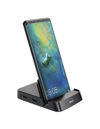 BASEUS Stacja dokująca, HUB USB-C Baseus Mate Docking do smartfonów Huawei i Samsung, 15W - czarna