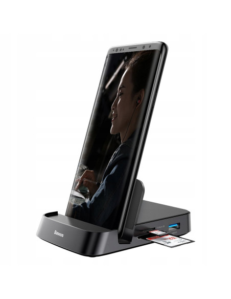 BASEUS Stacja dokująca, HUB USB-C Baseus Mate Docking do smartfonów Huawei i Samsung, 15W - czarna