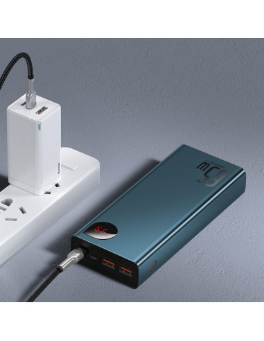 Powerbank Baseus Adaman Metal 20000mAh, PD, QC 3.0, 65W, 2xUSB + USB-C + micro USB niebieski