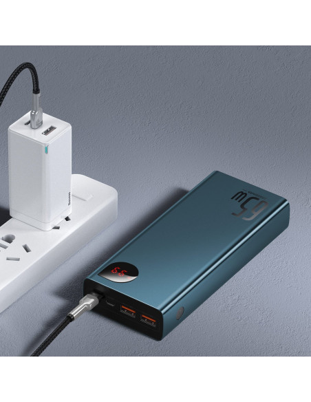 Powerbank Baseus Adaman Metal 20000mAh, PD, QC 3.0, 65W, 2xUSB + USB-C + micro USB niebieski