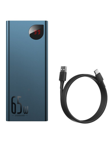 Powerbank Baseus Adaman Metal 20000mAh, PD, QC 3.0, 65W, 2xUSB + USB-C + micro USB niebieski