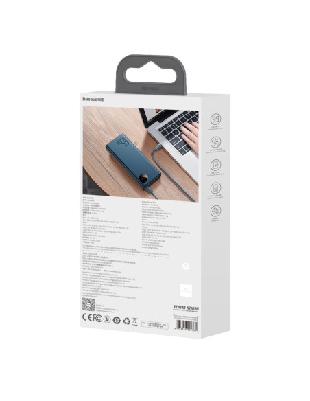 Powerbank Baseus Adaman Metal 20000mAh, PD, QC 3.0, 65W, 2xUSB + USB-C + micro USB niebieski