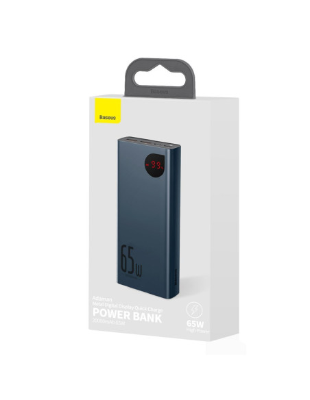 Powerbank Baseus Adaman Metal 20000mAh, PD, QC 3.0, 65W, 2xUSB + USB-C + micro USB niebieski