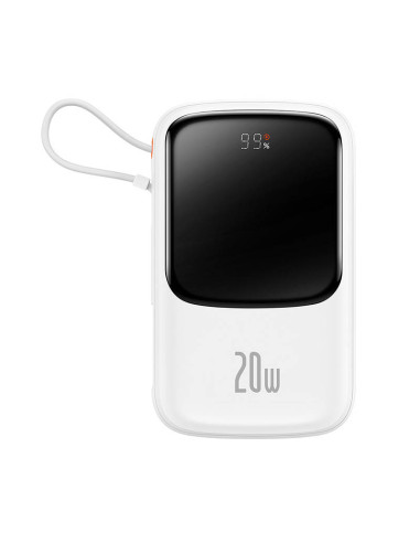 Powerbank Baseus Qpow Pro z kablem Lightning, USB-C, USB, 10000mAh, 20W biały