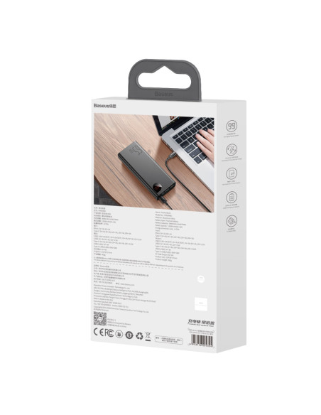 Powerbank Baseus Adaman Metal 20000mAh, PD, QC 3.0, 65W, 2xUSB + USB-C + micro USB, (czarny)