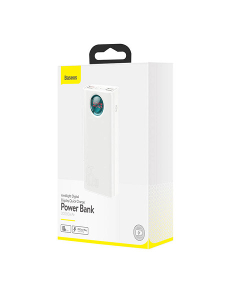 Powerbank Baseus Amblight 30000mAh, 4xUSB, USB-C, 65W (biały)