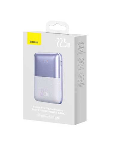 Powerbank Baseus Bipow Pro 20000mAh, 2xUSB, USB-C, 22.5W (fioletowy)