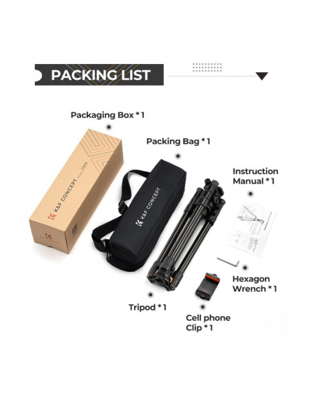 Statyw K&F Concept K234A0 z głowicą kulową BH-28L i uchwytem na telefon