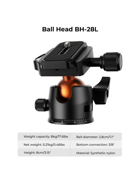 Statyw K&F Concept K234A0 z głowicą kulową BH-28L i uchwytem na telefon