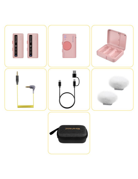 Bezprzewodowy mikrofon 7Ryms iRay DW10 [mini jack 3,5mm + USB-C] podwójny RÓŻOWY