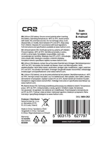 Bateria litowa Mathorn Ultimate CR2 1000mAh Lithium