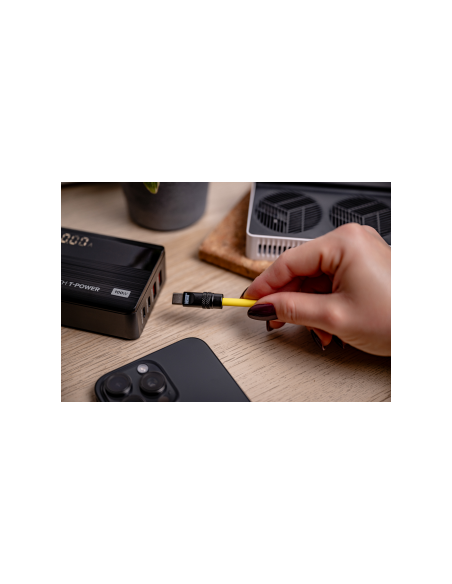 Kabel Newell USB-C - USB-C 100 W, 1,5 m, silikonowy, spiralny, żółto-czarny