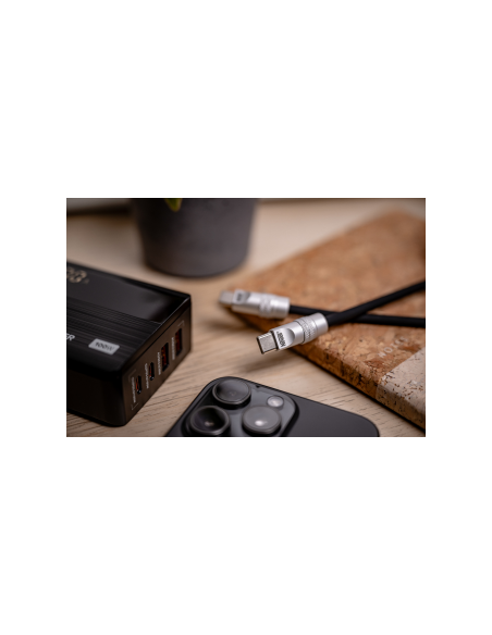 Kabel Newell USB-C - USB-C 100 W, 1,5 m, silikonowy, spiralny, czarny