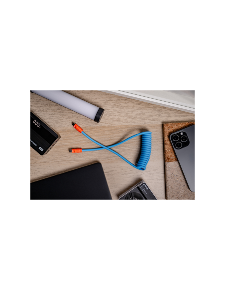 Kabel Newell USB-C - USB-C 100 W, 1,5 m, silikonowy, spiralny, niebiesko-pomarańczowy
