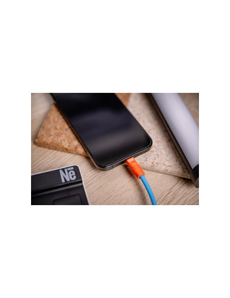 Kabel Newell USB-C - USB-C 100 W, 1,5 m, silikonowy, spiralny, niebiesko-pomarańczowy