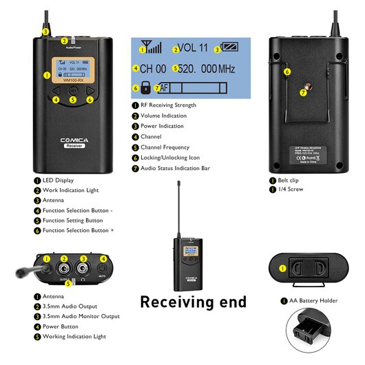 Comica CVM-WM100 (TX+RX) Zestaw bezprzewodowy z odbiornikiem i mikrofonem krawatowym