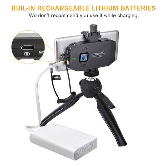 Comica CVM-WS50C Mikrofon bezprzewodowy krawatowy do smartfona z mini statywem TRRS jack 3,5mm