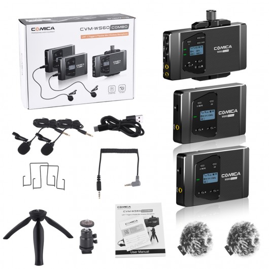 Comica WS60 COMBO Zestaw bezprzewodowy z dwoma nadajnikami z mikrofonami krawatowymi i jednym odbiornikiem